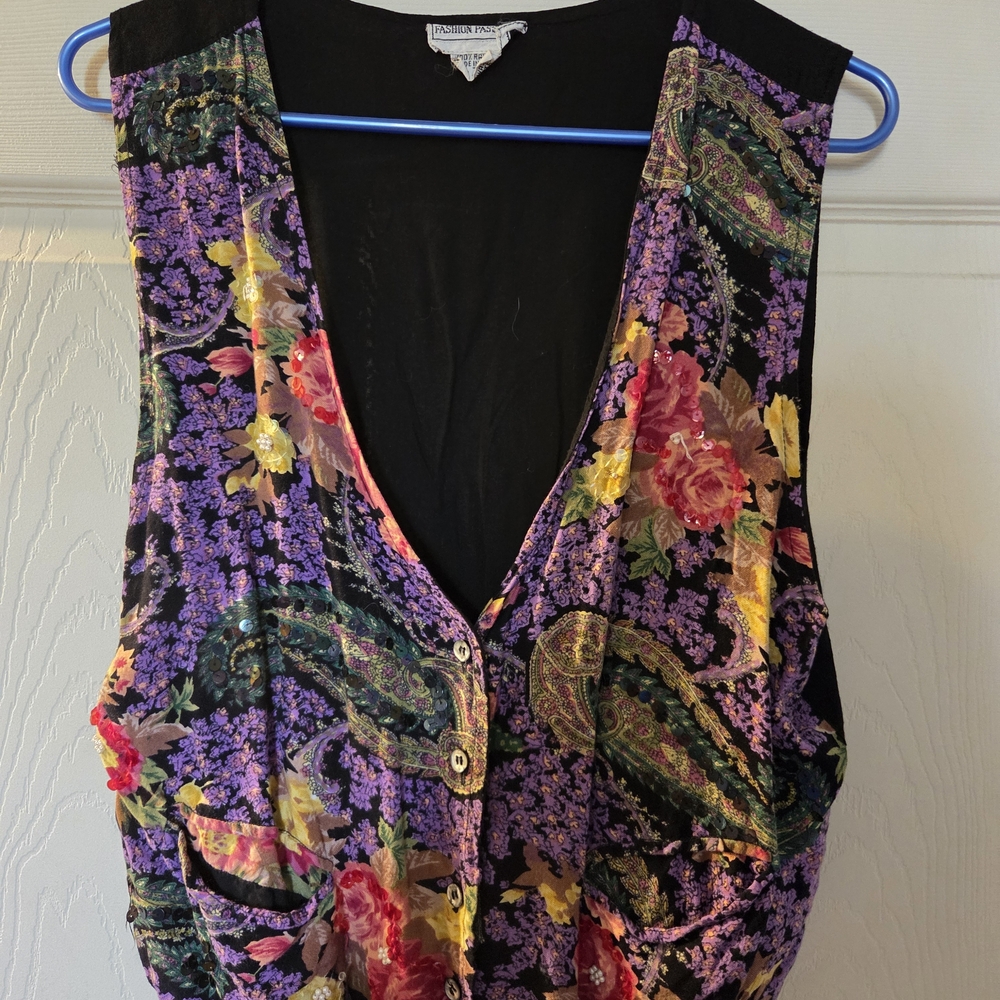 Vintage Women's Floral Button-Front Vest